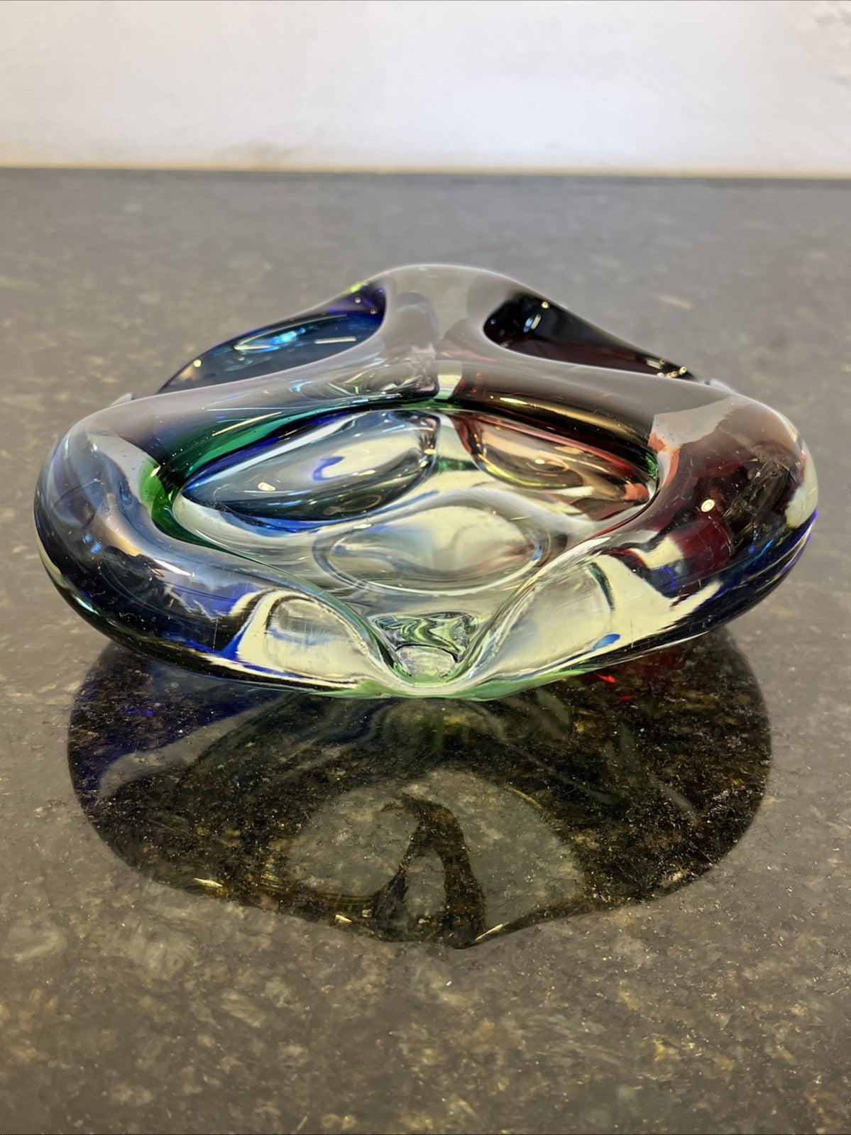 Josef Rozinek Attributed Sommerso Art Glass Ashtray Blue Green Czech 1960s