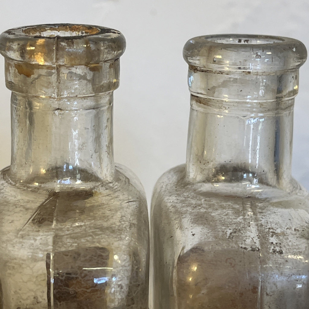 Antique Chemist Bottles Apothecary Pharmacy Labels Glass Set of 4 B.P.