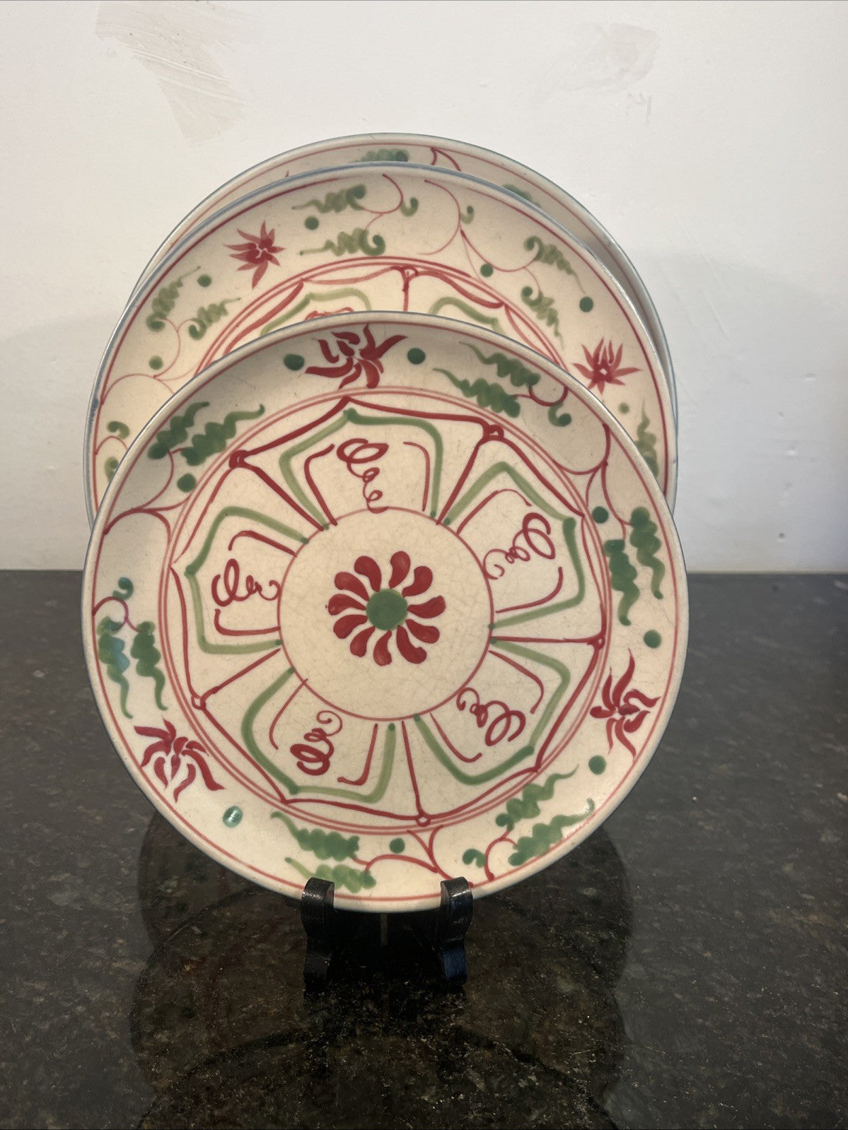 Vietnamese Son Be Pottery Plates Hand Painted Decorative Ceramic Plate Set
