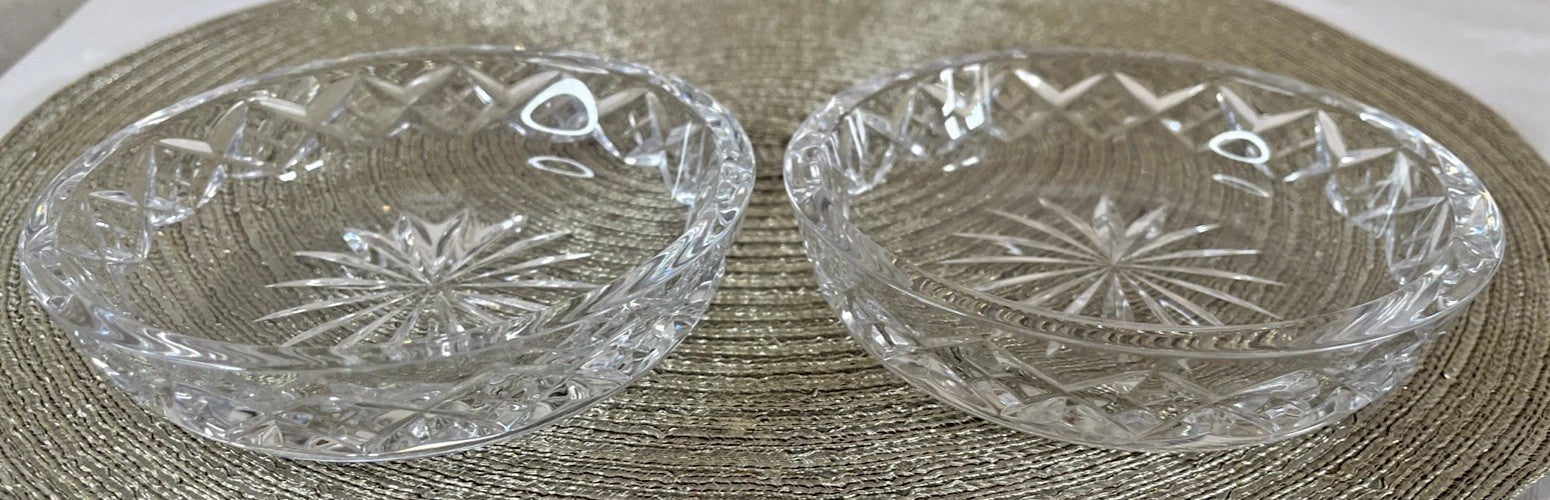 Waterford Crystal Nocturne Bowls Pair Cut Glass Starburst Dessert Nut Dishes