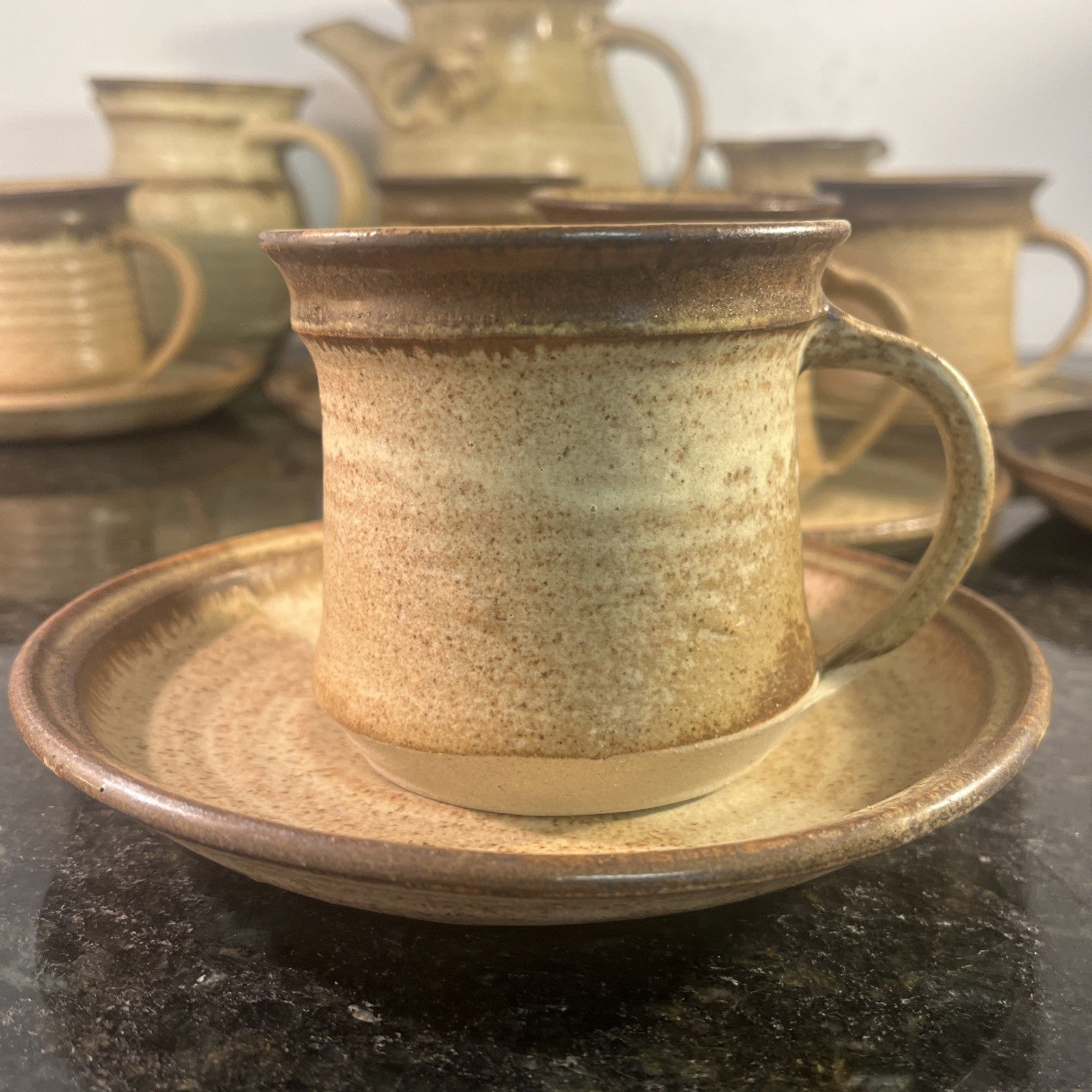 Rath Pottery Ireland Coffee Set 16 Piece Stoneware Cups Saucers Teapot
