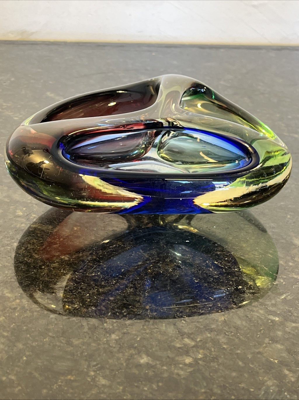 Josef Rozínek Three-Compartment Art Glass Bowl – Borské Sklo, Czechoslovakia c.1960