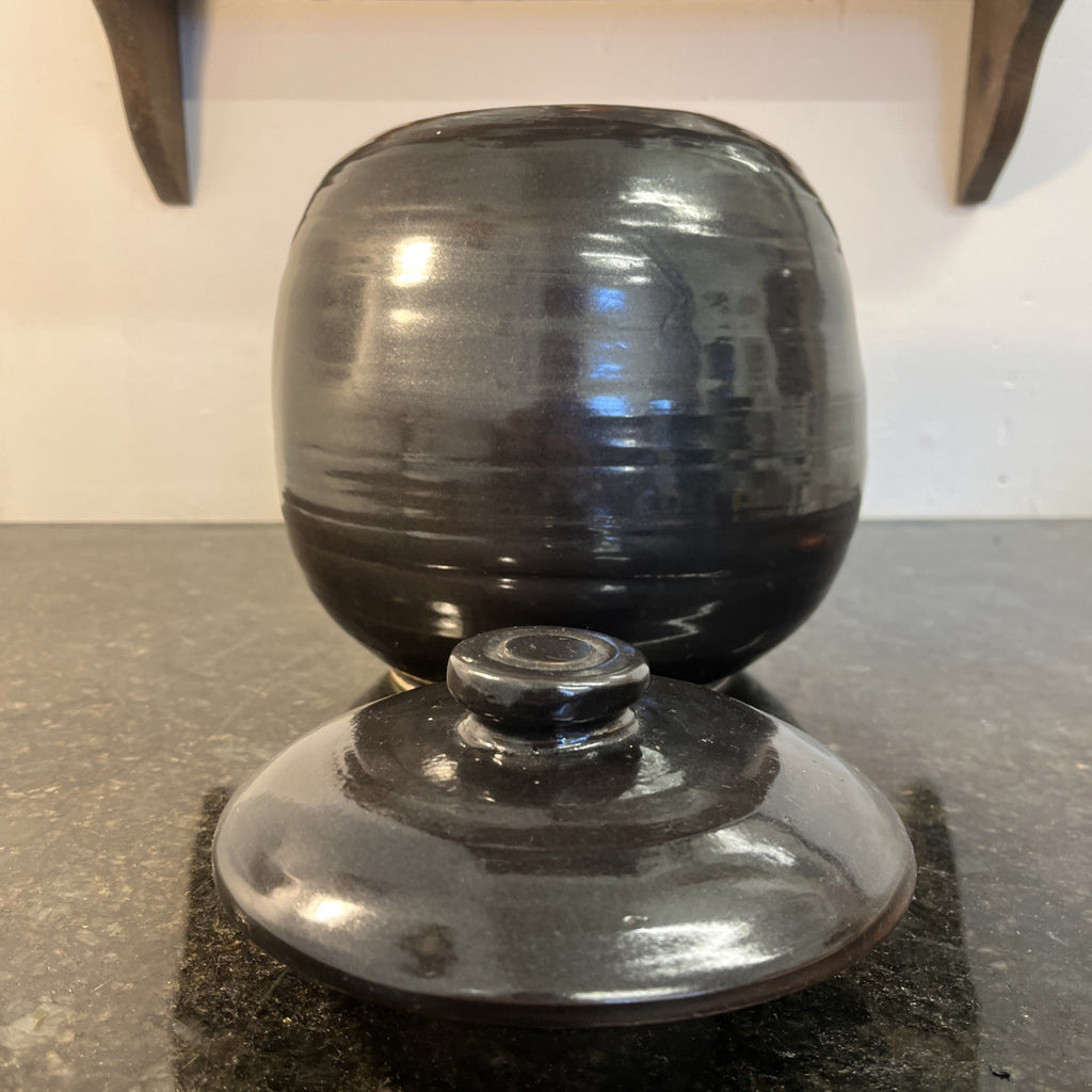Studio Pottery Lidded Jar Tenmoku Glaze Stoneware Storage Pot