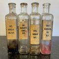 Antique Chemist Bottles Apothecary Pharmacy Labels Glass Set of 4 B.P.