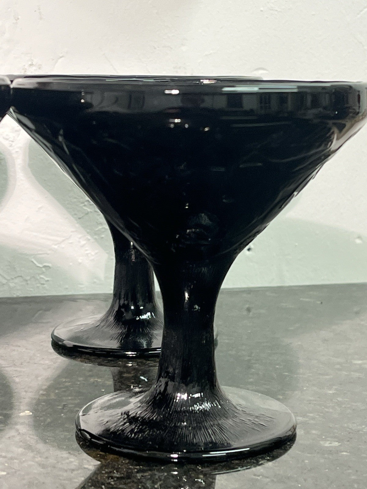 Black Glass Dessert Coupes Set 6 Vintage Footed Ice Cream Glasses