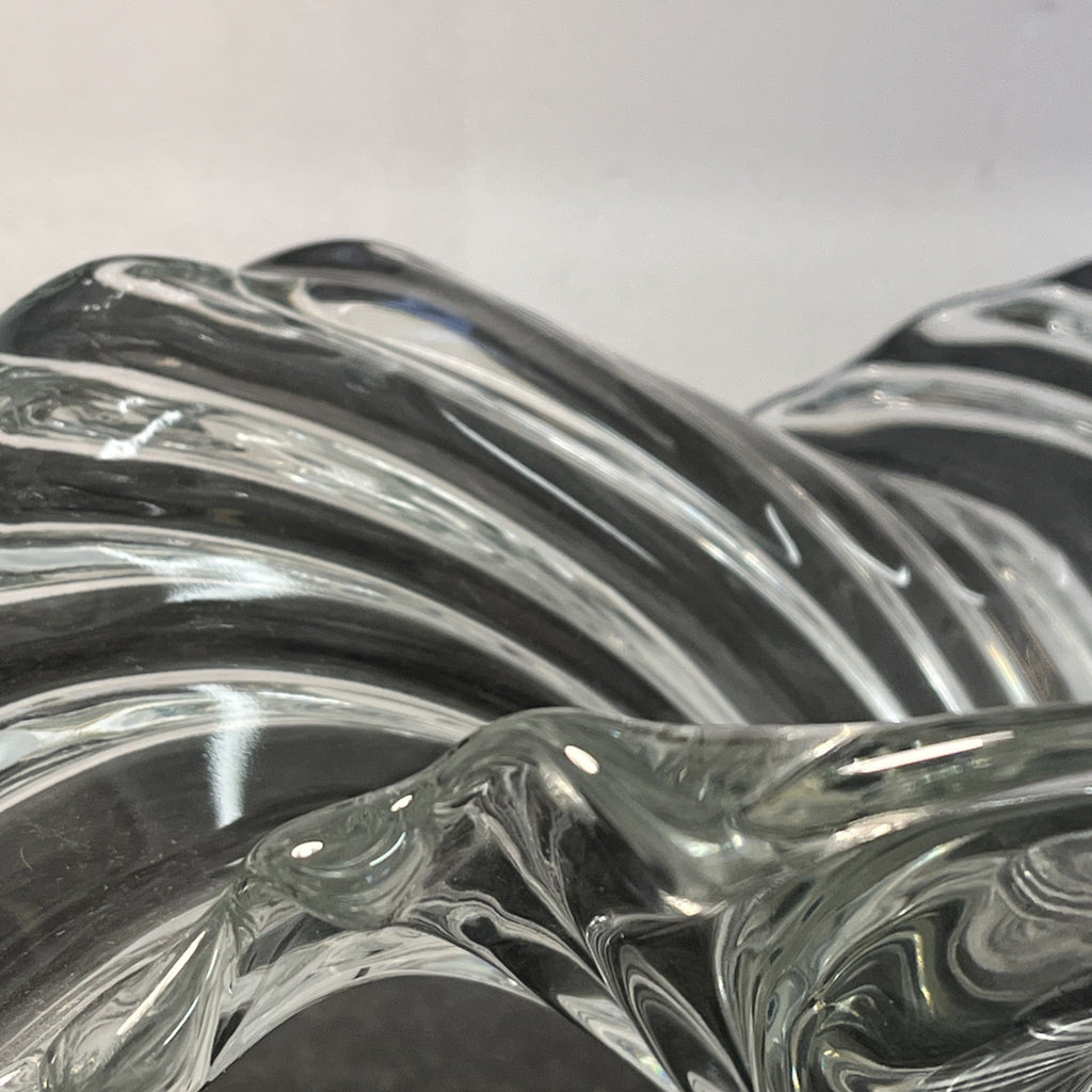 Sculptural Art Glass Bowl Clear Ribbed Centrepiece Mikasa Style