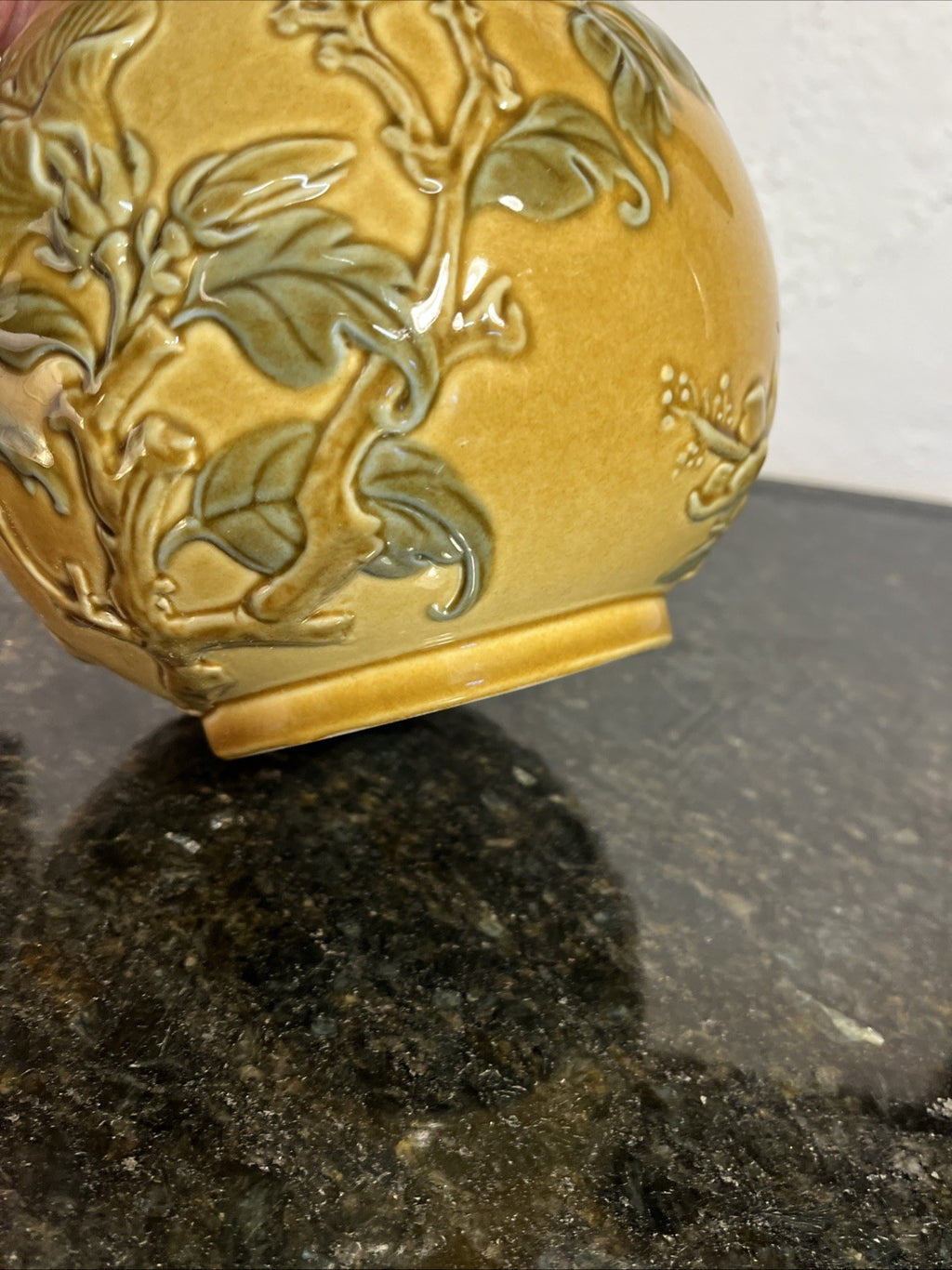 Lladro Relief Bird Vase Honey Glaze Spanish Ceramic Floral Foliage