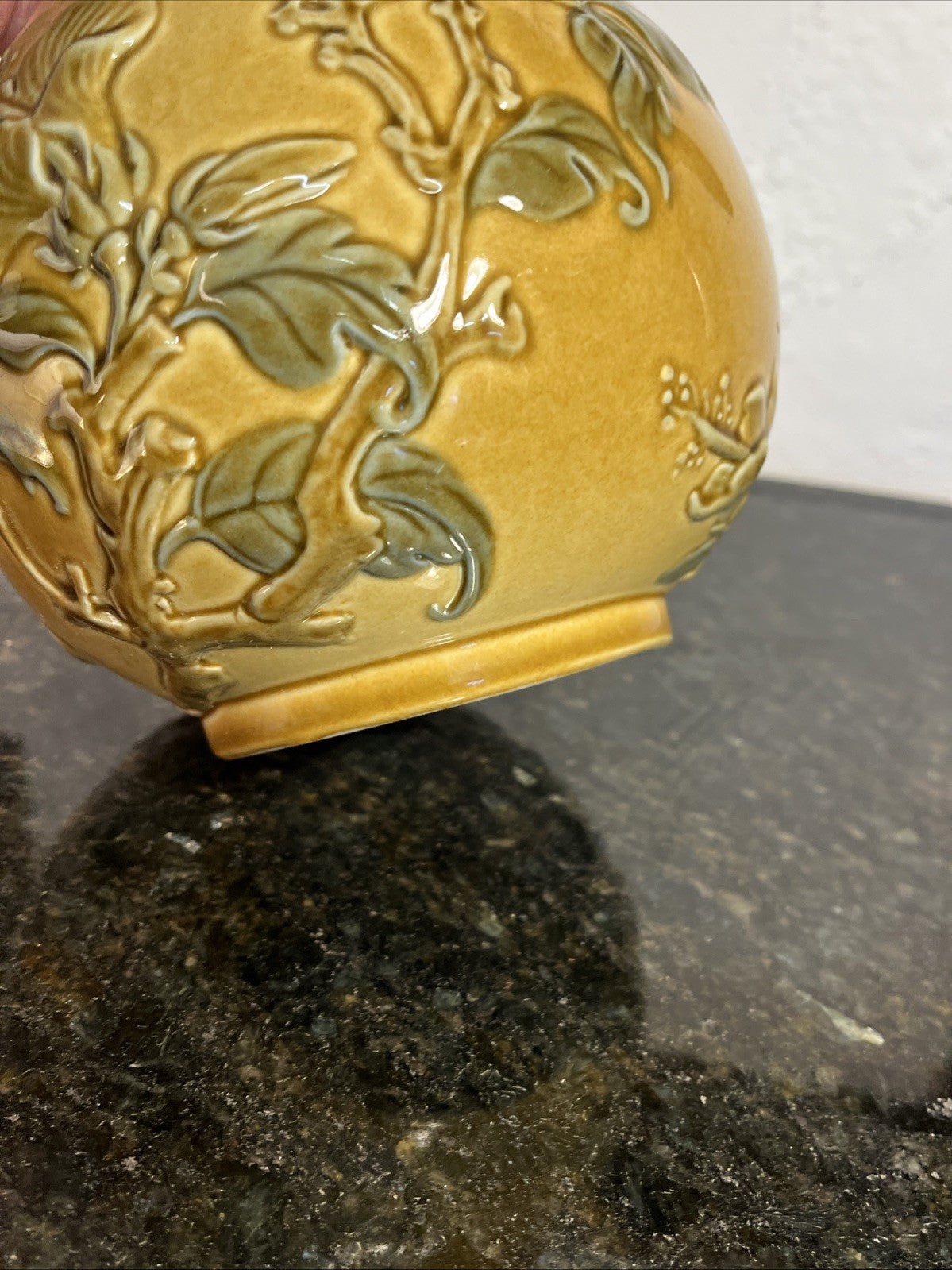 Lladro Relief Bird Vase Honey Glaze Spanish Ceramic Floral Foliage
