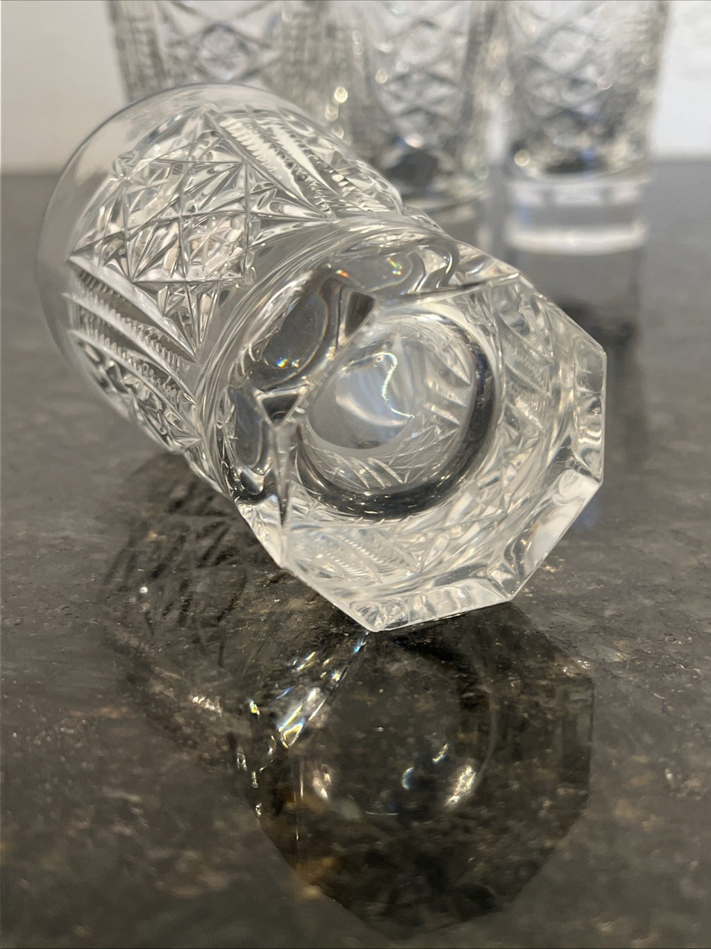 Soviet Cut Crystal Shot Glasses Geometric Vodka Glasses USSR Style Set Of 4