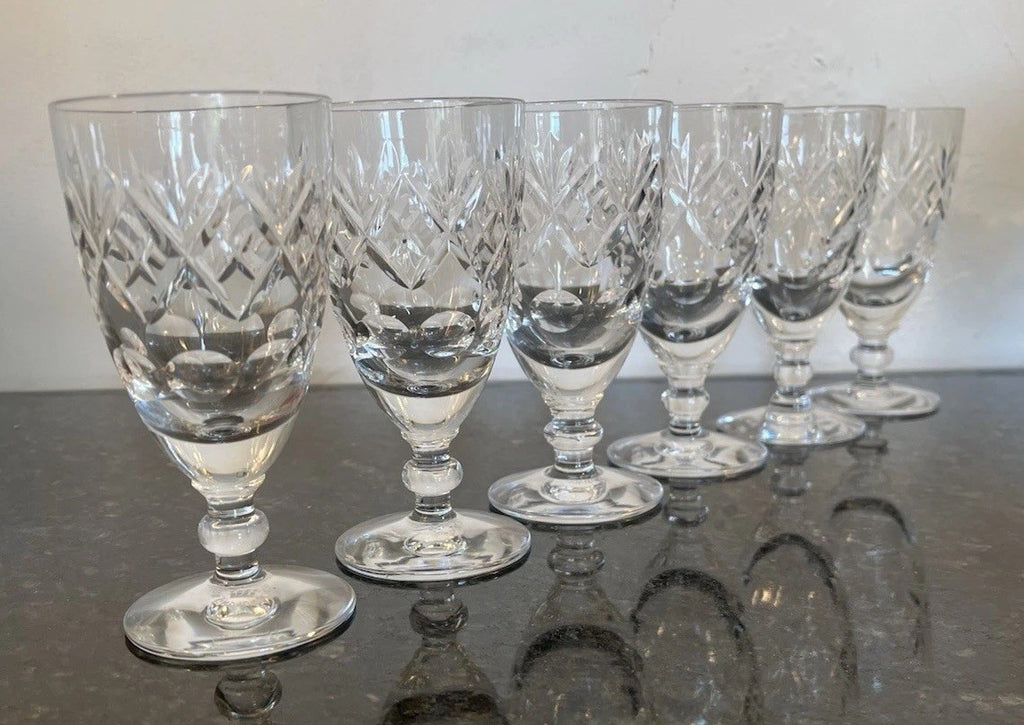 Royal Doulton Georgian Crystal Wine Glasses Set 6 Cut Lead Crystal Goblets