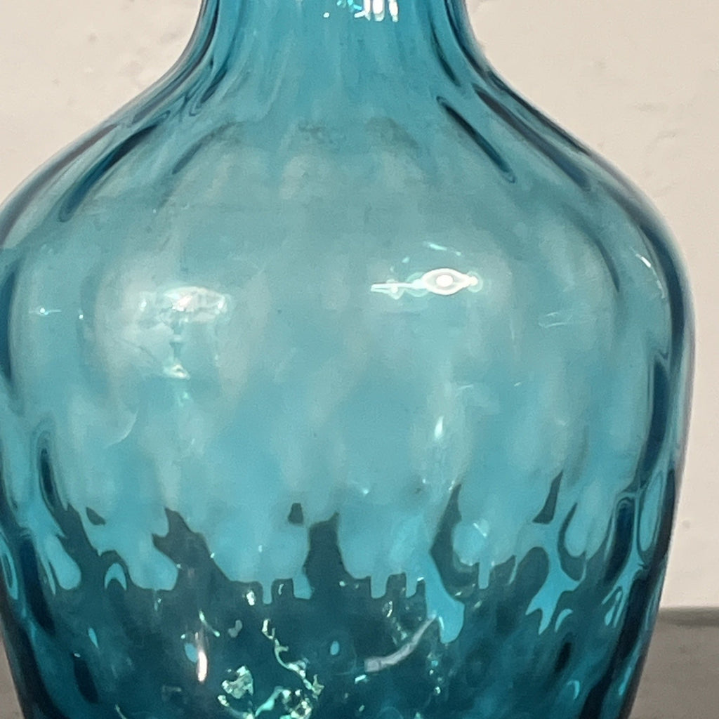 Empoli Blue Glass Vases Pair Italian MCM Retro Turquoise Decorative