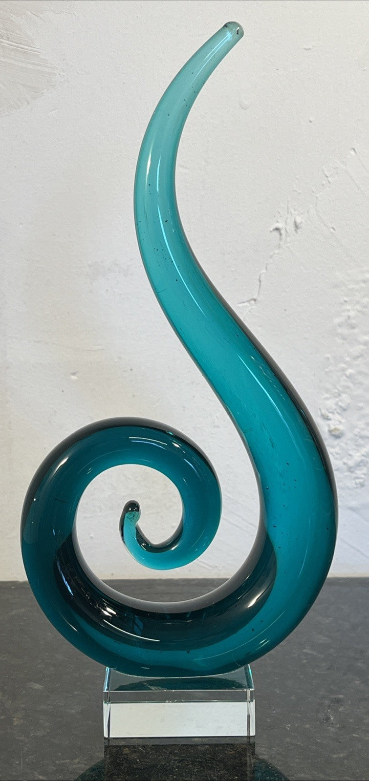Teal Blue Art Glass Spiral Sculpture Decorative Ornament