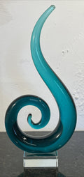 Teal Blue Art Glass Spiral Sculpture Decorative Ornament