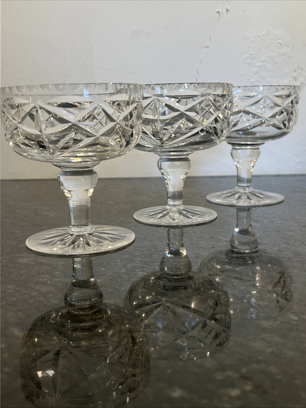 Edinburgh & Leith Cut Crystal Sundae Dessert Glasses Vintage 1930s Set Of 3