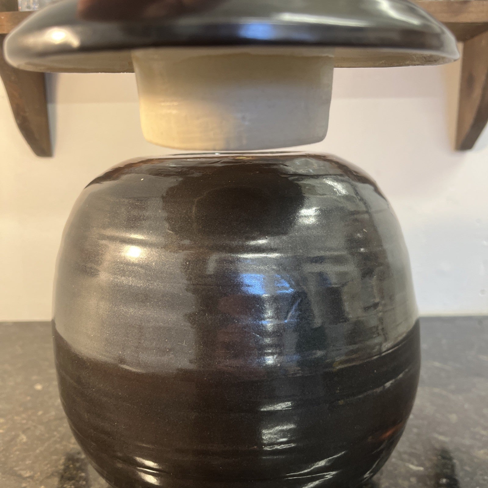 Studio Pottery Lidded Jar Tenmoku Glaze Stoneware Storage Pot