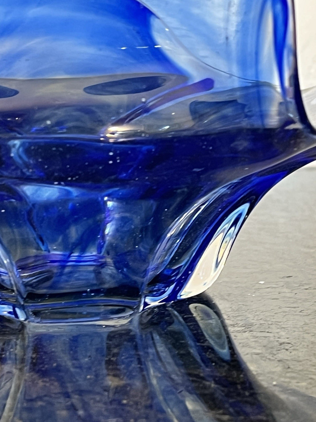Vintage Czech Chřibská Style Hand Blown Blue Cased Art Glass Freeform Bowl