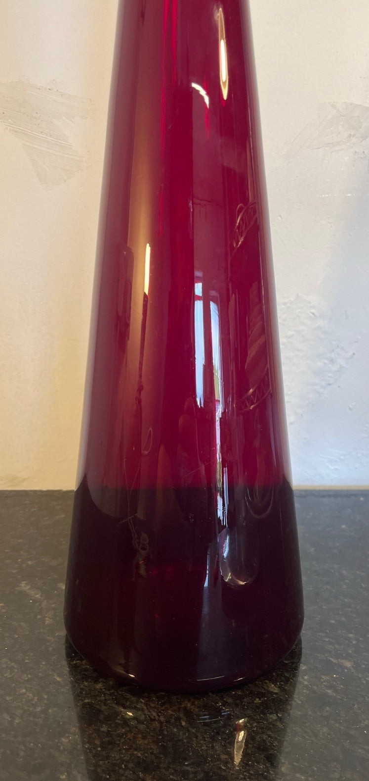 Empoli Ruby Red Genie Bottle Decanter Italian Art Glass MCM With Stopper 74cm