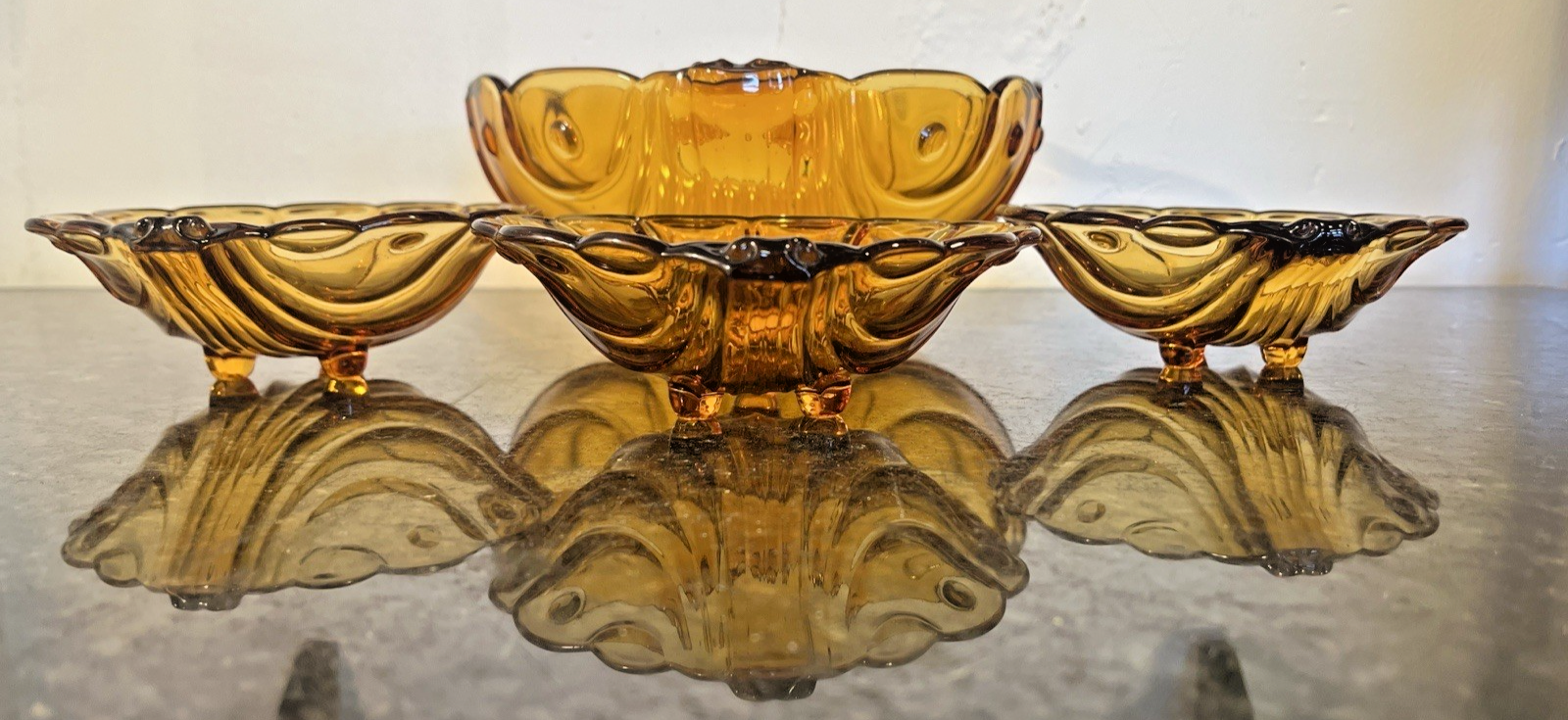 Bohemian Amber Glass Bowl Set Art Deco Czech Glass Vintage