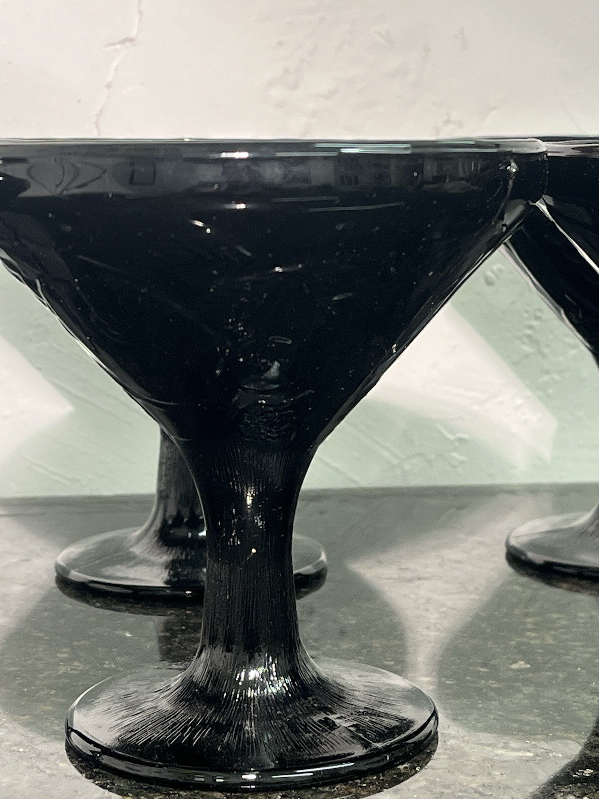 Black Glass Dessert Coupes Set 6 Vintage Footed Ice Cream Glasses