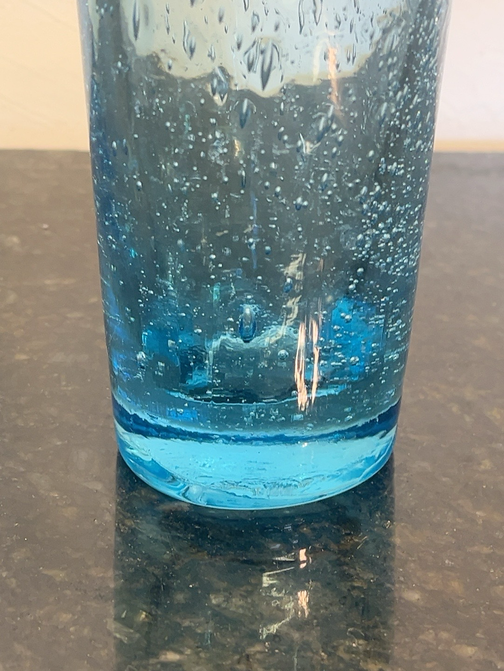 Biot France Blue Bubble Glass Tall Tumblers Pair Signed Hand Blown