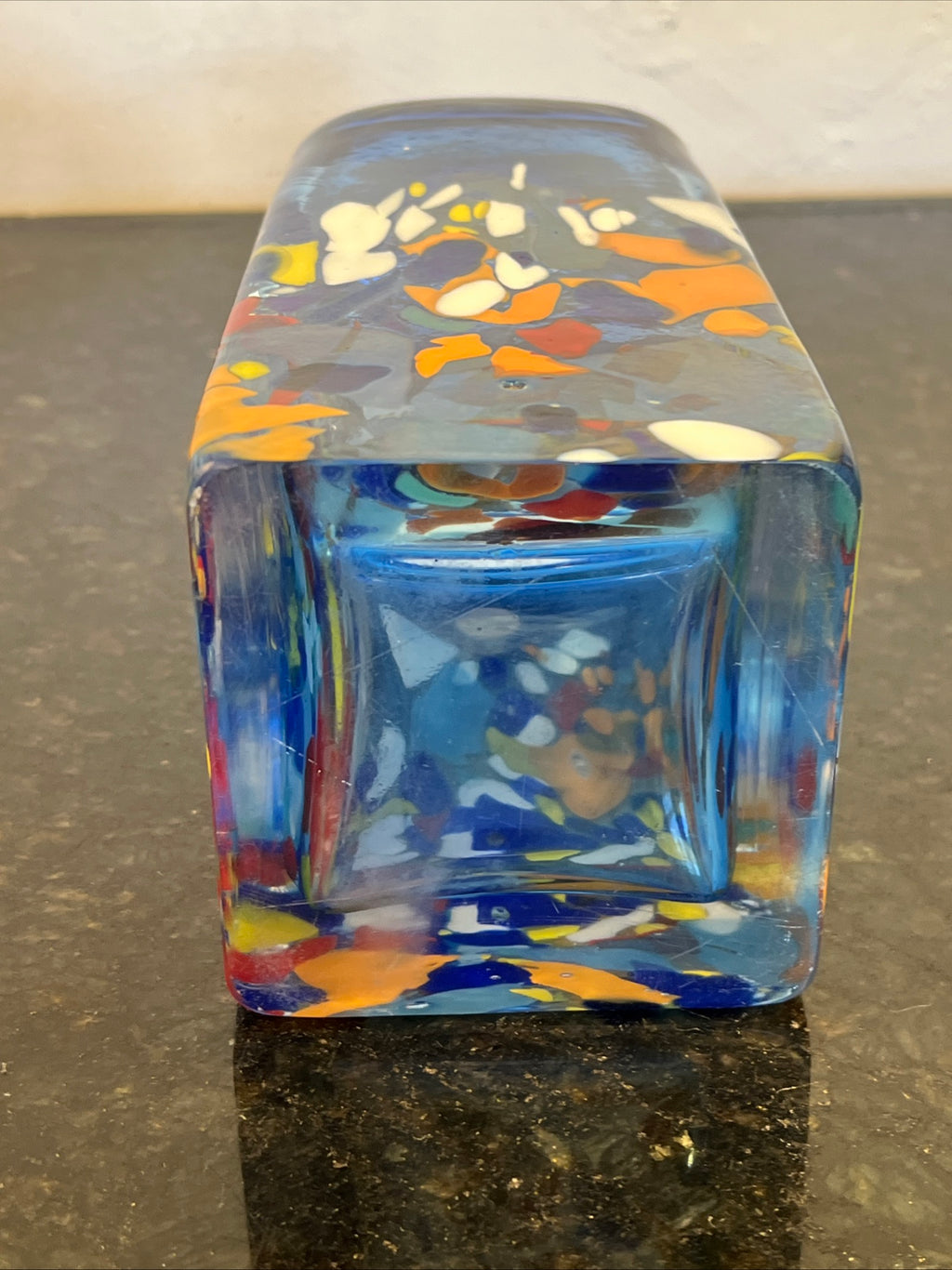 Blue Art Glass Vase Studio Glass Square Confetti Decorative