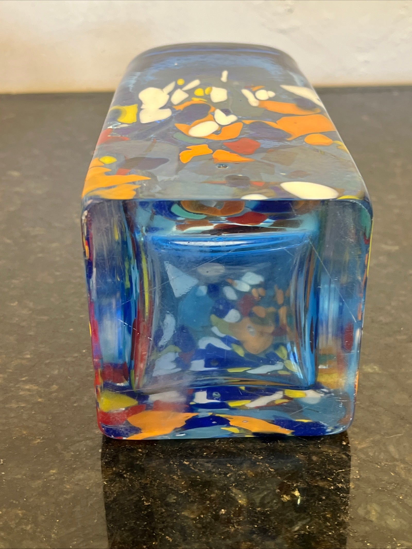 Blue Art Glass Vase Studio Glass Square Confetti Decorative