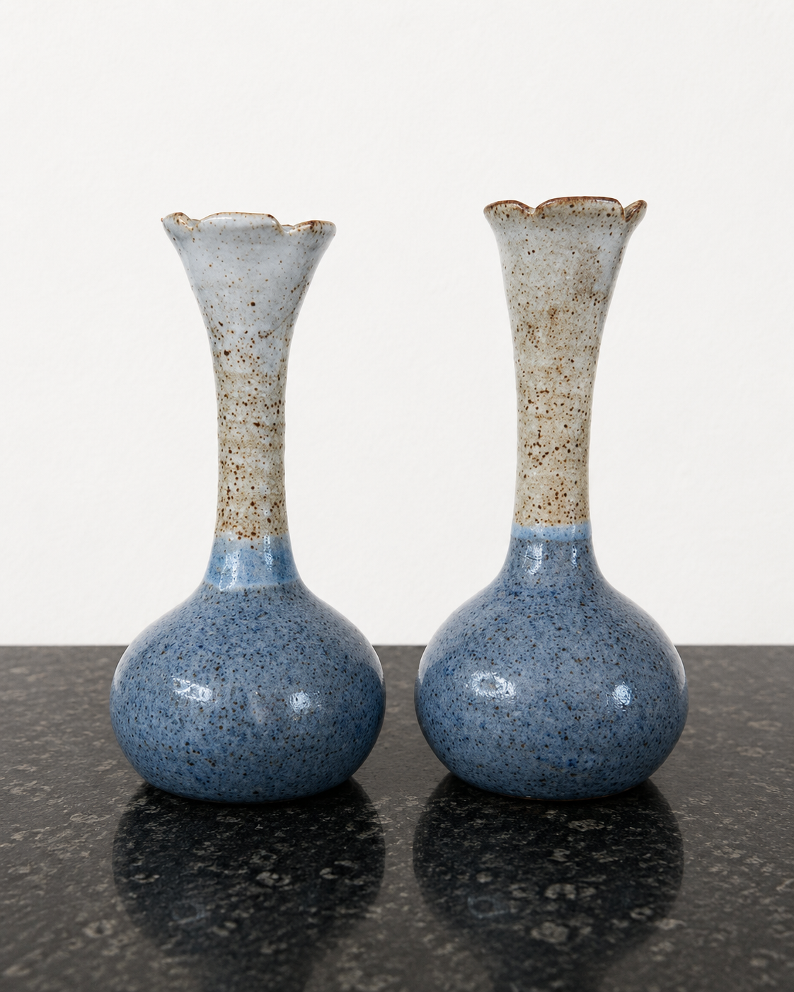 Bridget Drakeford Bud Vases Pair Signed BD Studio Pottery Blue Glaze