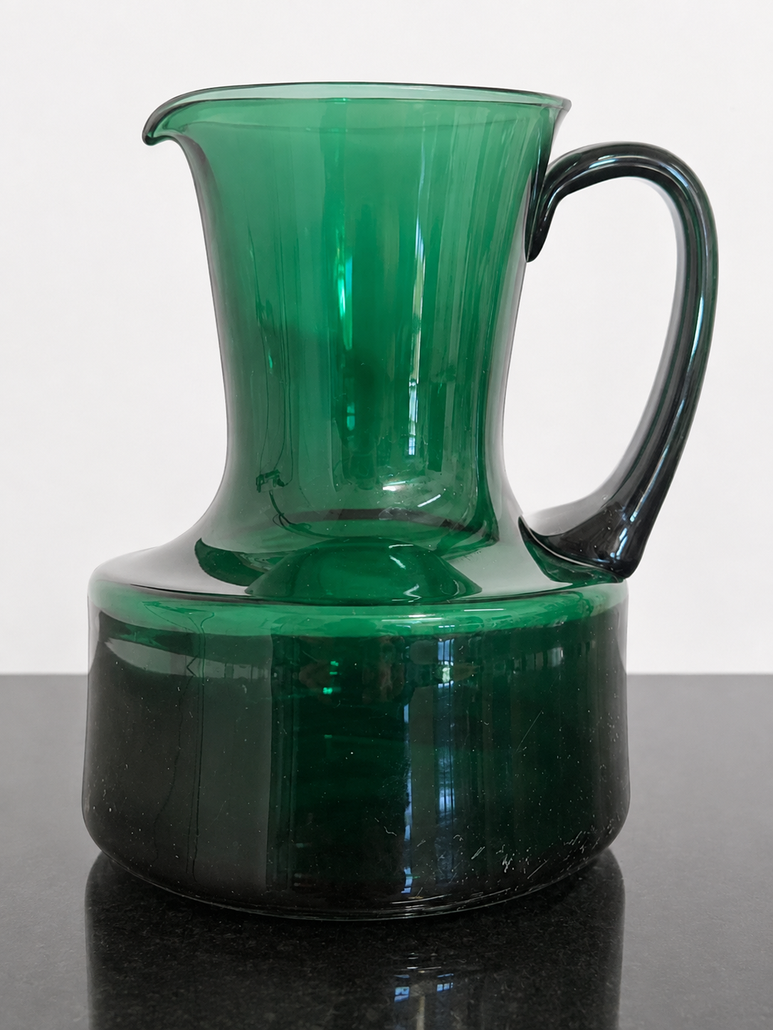 Vintage Emerald Green Art Glass Jug  Sculptural Mid Century Style