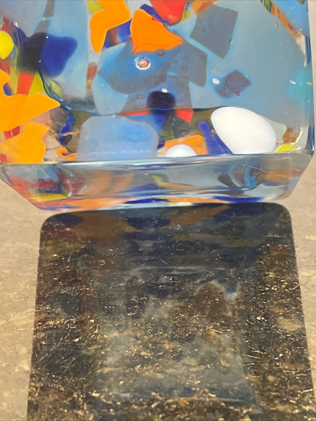 Blue Art Glass Vase Studio Glass Square Confetti Decorative