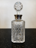 Heavy Cut Crystal Whisky Decanter with Sterling Silver Collar Hallmarked Birmingham 1992