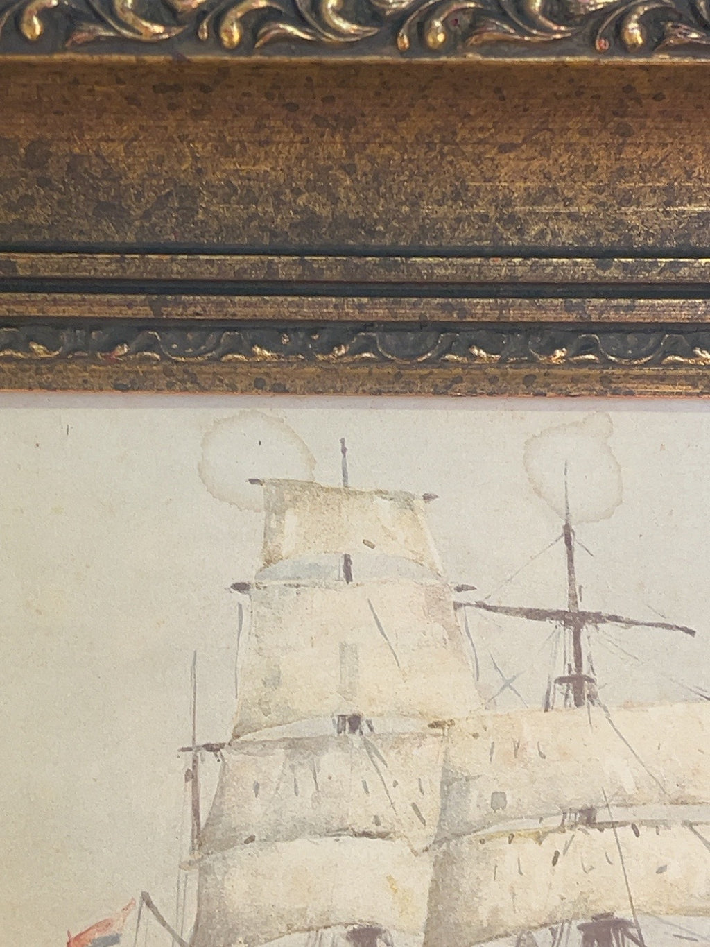 Detail of sailing ship in the watercolour