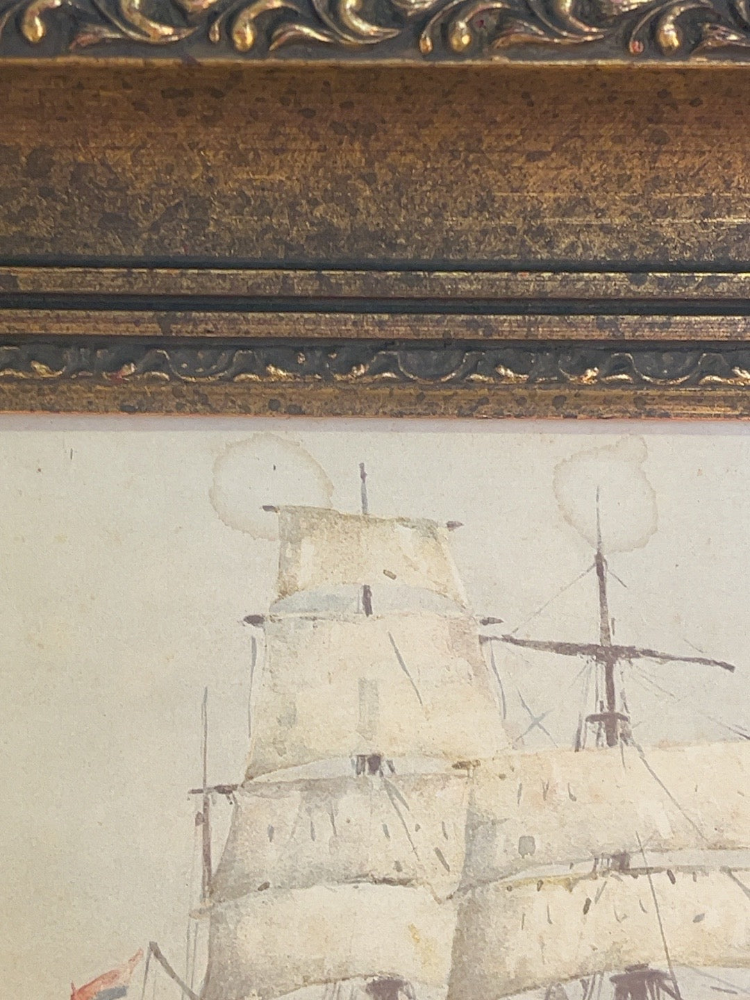 Detail of sailing ship in the watercolour