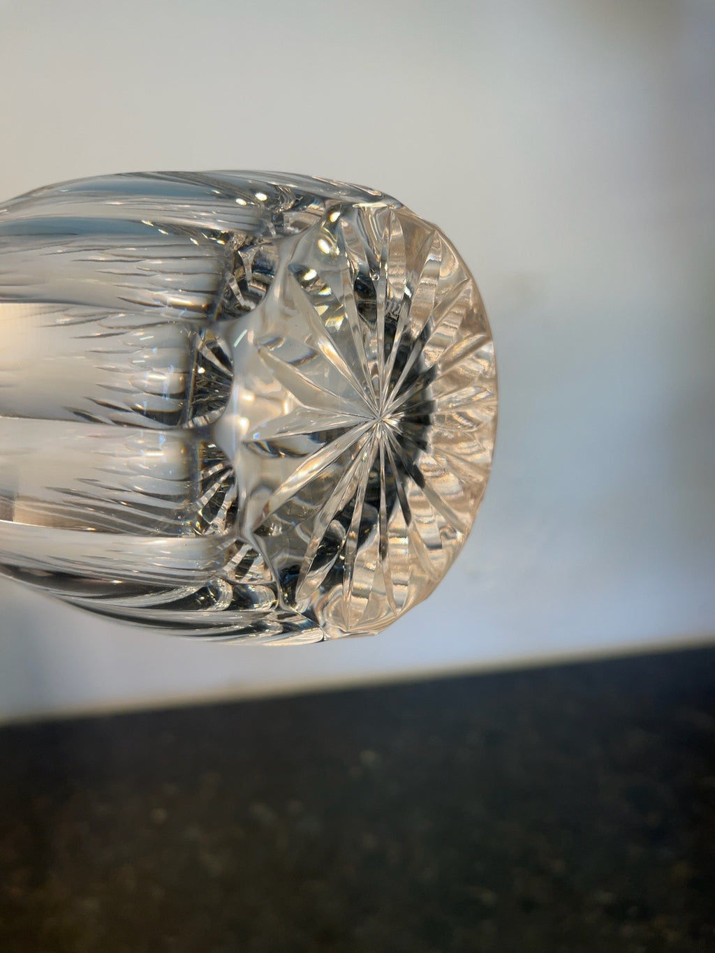 Detail of the cut crystal base of the Royal Brierley decanter