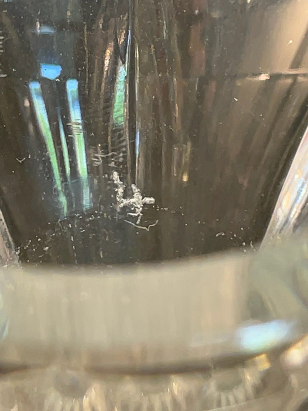 Close-up of the etched maker mark on the Royal Brierley decanter