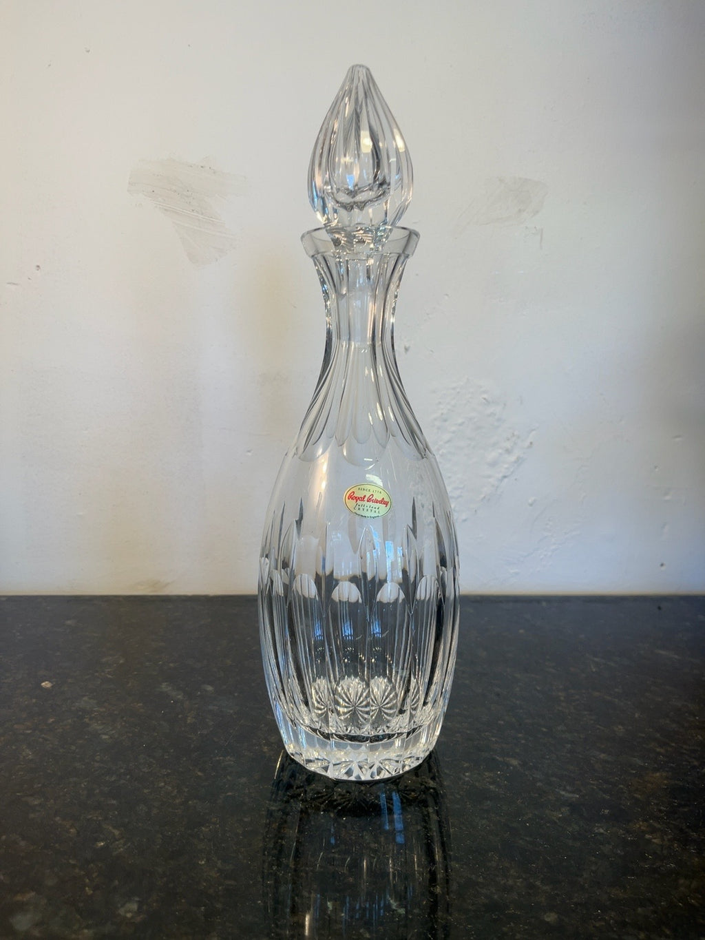 Royal Brierley full lead crystal decanter with matching stopper, full front view