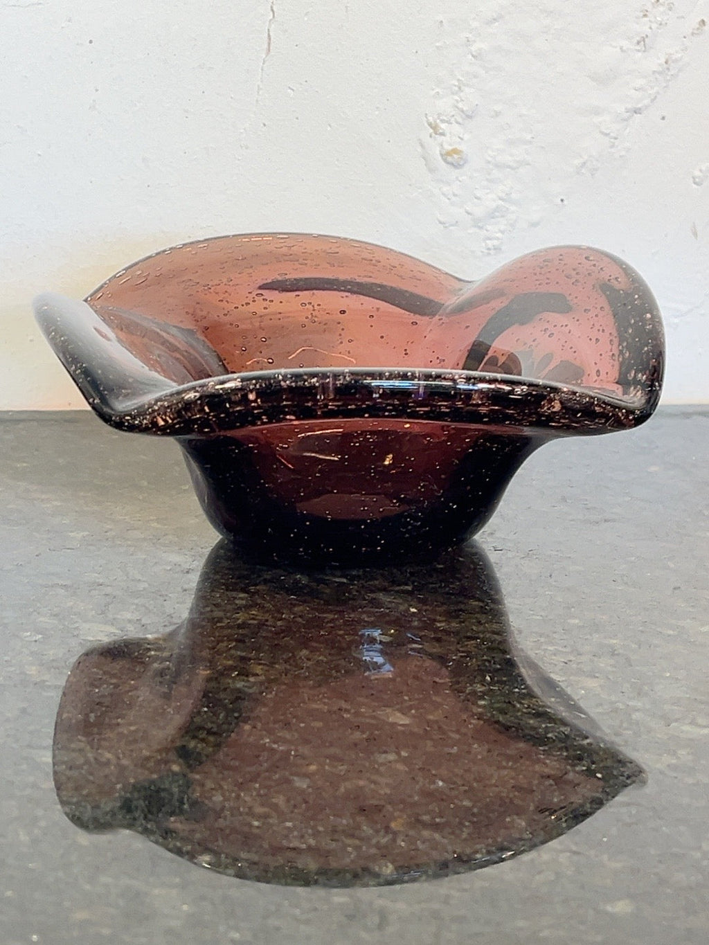 Original signed Biot amethyst freeform bubbled-glass bowl