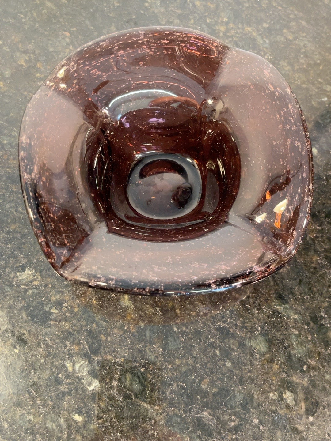 Original underside of purple Biot glass bowl