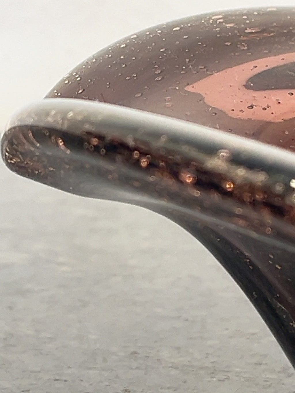 Biot amethyst bowl detail showing shape and bubbles