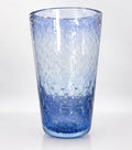 Full view of the blue bullicante style hand blown glass vase