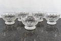 Set of five Stuart Crystal Carlingford cut glass footed dessert bowls, shown together