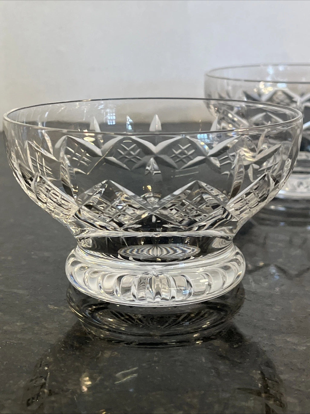 Stuart Crystal Carlingford bowls, second view showing cut crystal pattern and bases