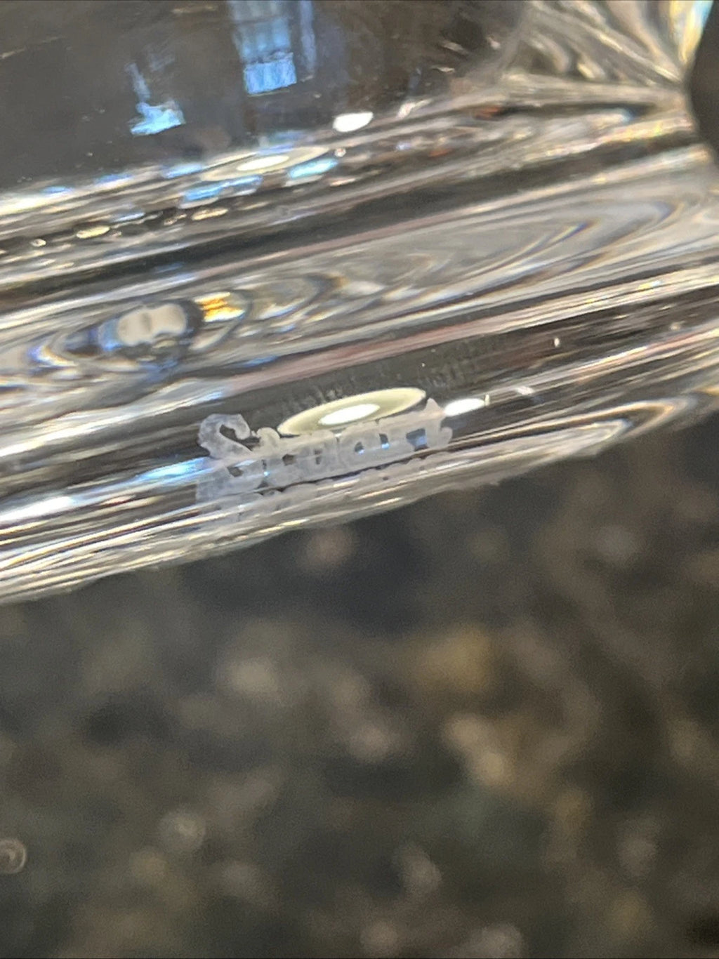 Close view of etched Stuart England mark on a bowl