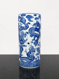 Full view of the Chinese blue and white relief dragon sleeve vase