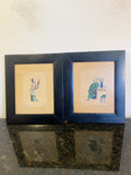 Original pair of Chinese figure pith paintings in black frames