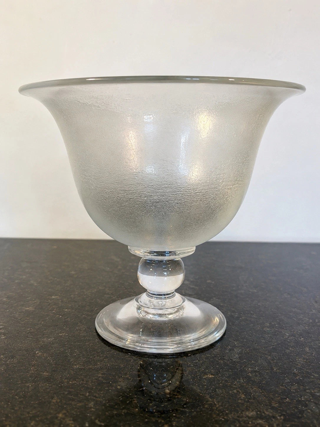 David Willis signed frosted glass pedestal bowl, full front view