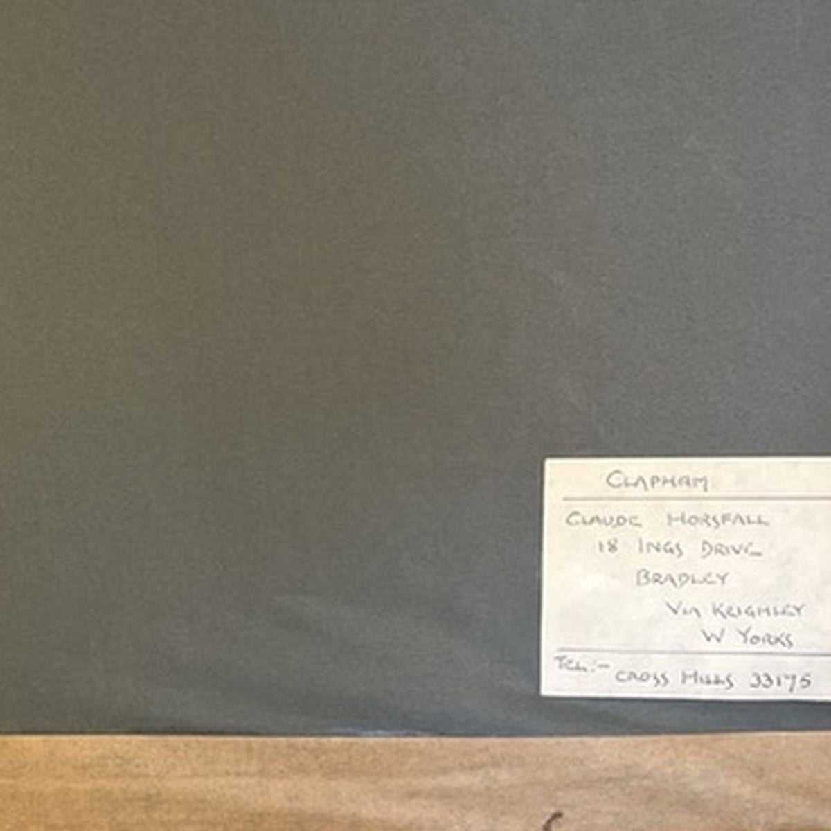 Original photograph close-up of handwritten label on painting reverse