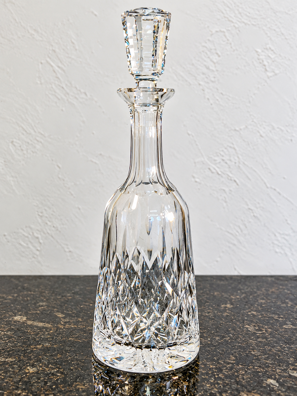 Waterford Lismore cut-crystal decanter on dark marble, 34.2 cm