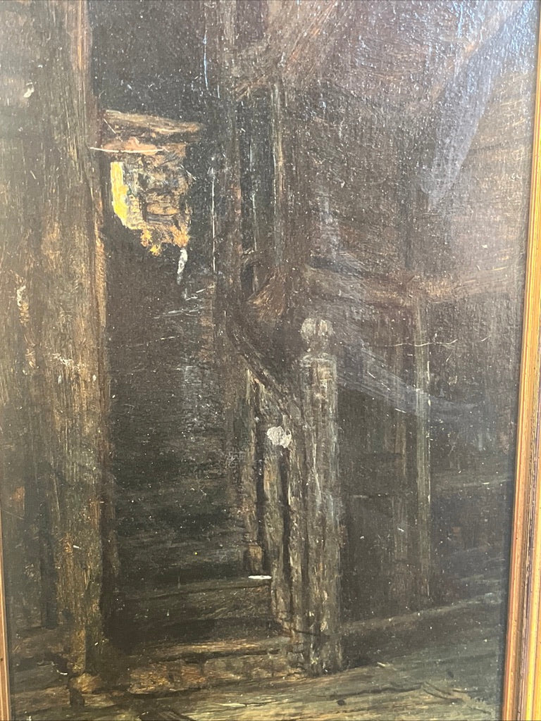 Original oil painting detail showing shadowed Quimperlé interior