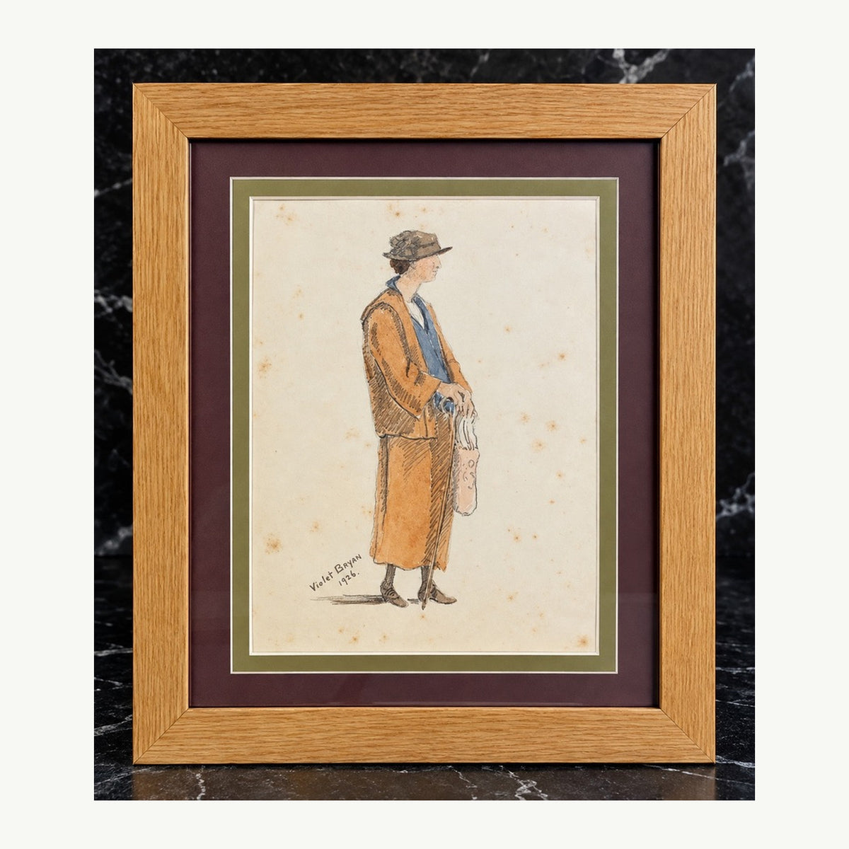 Violet Bryant signed 1926 framed drawing, complete original item