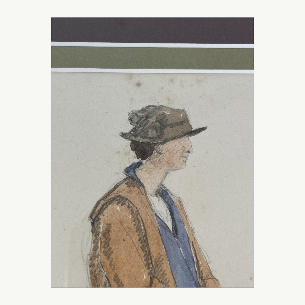 Detail of woman in Violet Bryant drawing showing paper condition